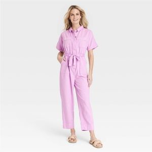 NWT Women's Short Sleeve Button-Front
Boilersuit - Universal Thread Pink